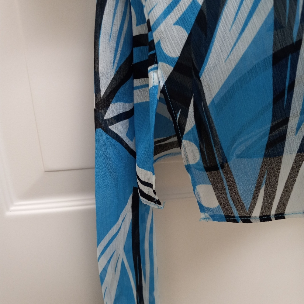 Womens Kimono Top Blue Size 16 Tie Waist Artsy Resortwear Boho Retro - Picture 7 of 15
